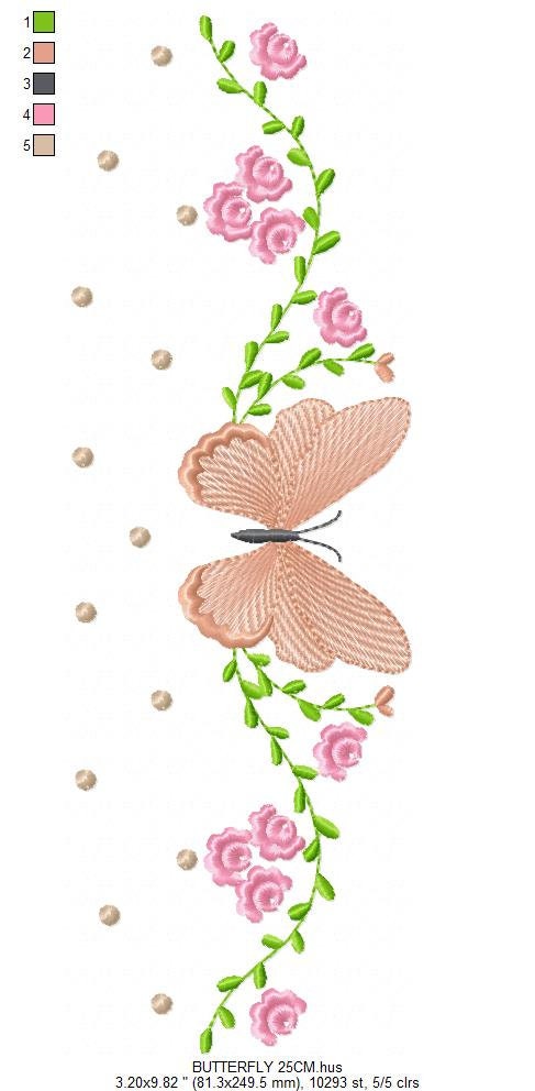 Flowers embroidery designs - Butterfly embroidery design machine embroidery pattern - Kitchen towel embroidery file - instant download pes