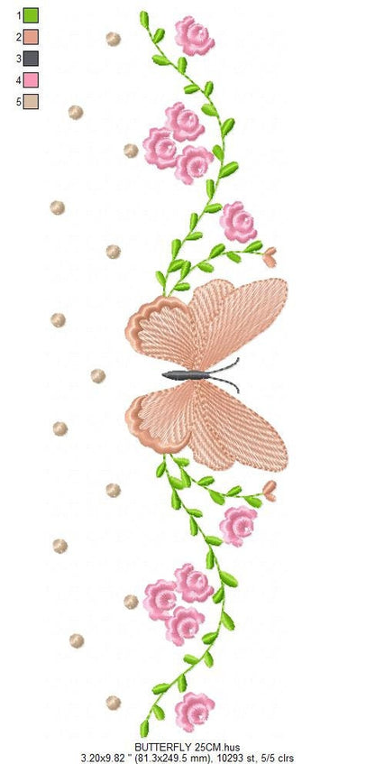 Flowers embroidery designs - Butterfly embroidery design machine embroidery pattern - Kitchen towel embroidery file - instant download pes