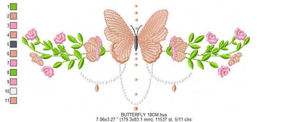 Butterfly embroidery designs - Flower line embroidery design machine embroidery pattern - Flowers embroidery file - instant download towel