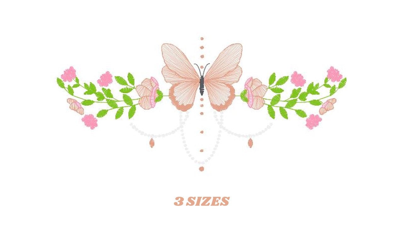 Butterfly embroidery designs - Flower line embroidery design machine embroidery pattern - Flowers embroidery file - instant download towel