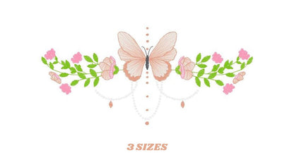 Butterfly embroidery designs - Flower line embroidery design machine embroidery pattern - Flowers embroidery file - instant download towel