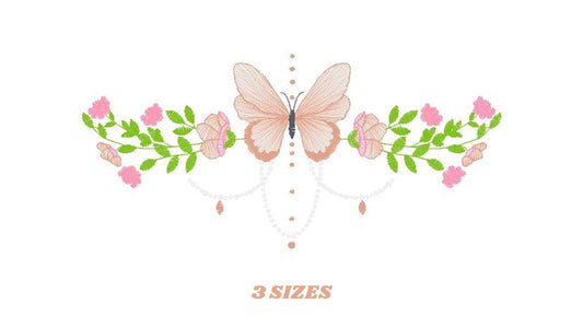 Butterfly embroidery designs - Flower line embroidery design machine embroidery pattern - Flowers embroidery file - instant download towel