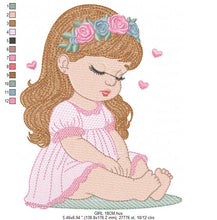 Cargar imagen en el visor de la galería, Baby girl with flowers embroidery designs - Sleeping Toddler embroidery design machine embroidery pattern - Girl with hearts - pes download
