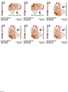 Long hair Girl embroidery designs - Girl blowing kisses and hearts embroidery design machine embroidery pattern - Girl with flower download