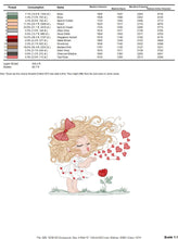 Cargar imagen en el visor de la galería, Long hair Girl embroidery designs - Girl blowing kisses and hearts embroidery design machine embroidery pattern - Girl with flower download
