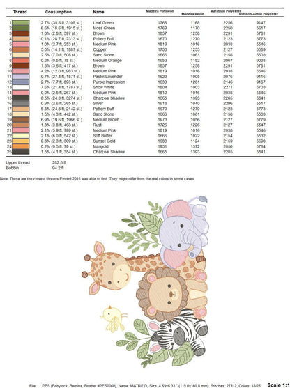 Safari animals embroidery designs - Elephant embroidery design machine embroidery pattern - Giraffe Zebra Lion tropical plants - download