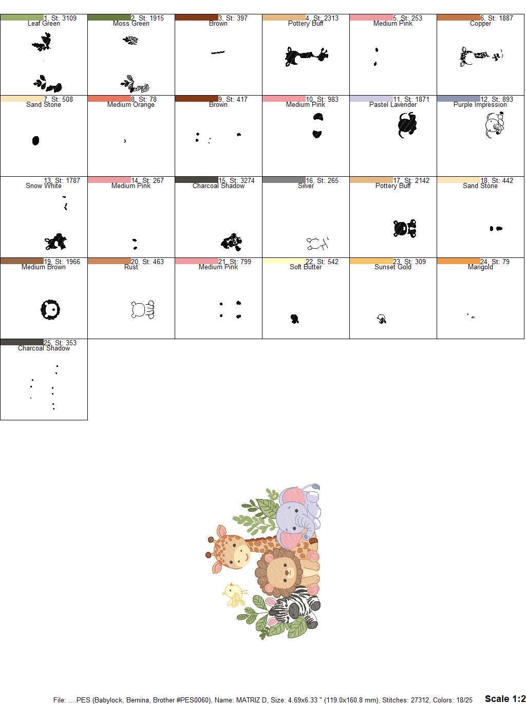 Safari animals embroidery designs - Elephant embroidery design machine embroidery pattern - Giraffe Zebra Lion tropical plants - download