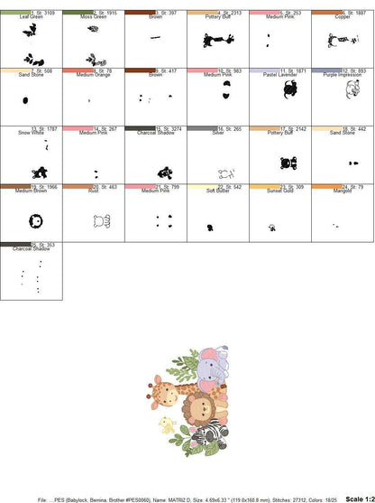 Safari animals embroidery designs - Elephant embroidery design machine embroidery pattern - Giraffe Zebra Lion tropical plants - download