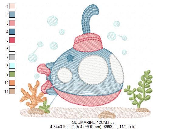 Submarine embroidery design - Baby boy embroidery designs machine embroidery pattern - Nautical ocan sea embroidery file - instant download