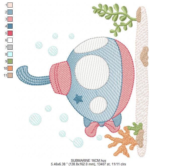 Submarine embroidery design - Baby boy embroidery designs machine embroidery pattern - Nautical ocan sea embroidery file - instant download