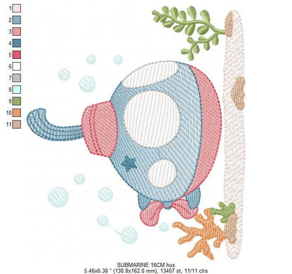 Submarine embroidery design - Baby boy embroidery designs machine embroidery pattern - Nautical ocan sea embroidery file - instant download