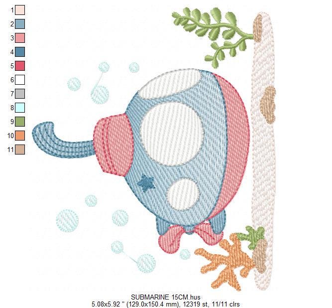 Submarine embroidery design - Baby boy embroidery designs machine embroidery pattern - Nautical ocan sea embroidery file - instant download