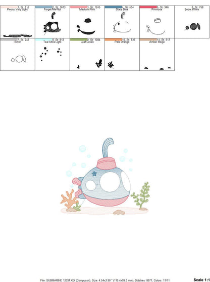 Submarine embroidery design - Baby boy embroidery designs machine embroidery pattern - Nautical ocan sea embroidery file - instant download