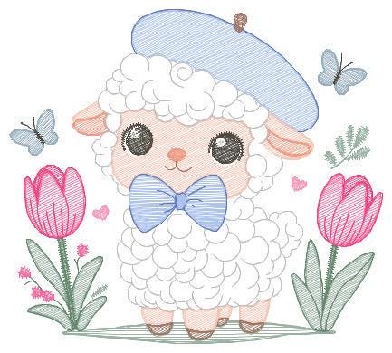 Sheep embroidery design - Lamb embroidery designs machine embroidery pattern - Baby boy embroidery - Sheep with tie and hat beret - download