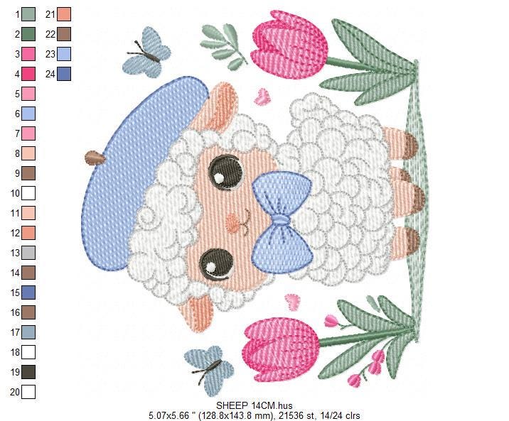 Sheep embroidery design - Lamb embroidery designs machine embroidery pattern - Baby boy embroidery - Sheep with tie and hat beret - download