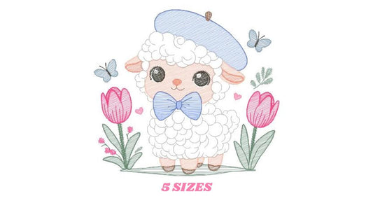 Sheep embroidery design - Lamb embroidery designs machine embroidery pattern - Baby boy embroidery - Sheep with tie and hat beret - download