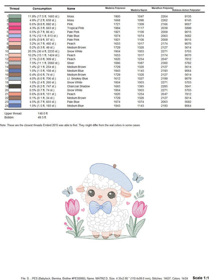 Sheep embroidery design - Lamb embroidery designs machine embroidery pattern - Baby boy embroidery - Sheep with tie and hat beret - download