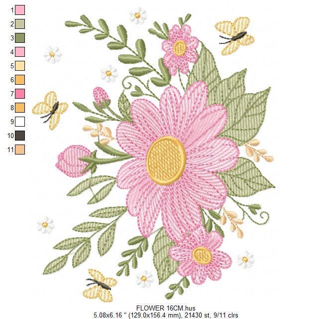 Flower embroidery designs - Flower and Butterfly embroidery design machine embroidery pattern - Floral bouquet embroidery - instant download