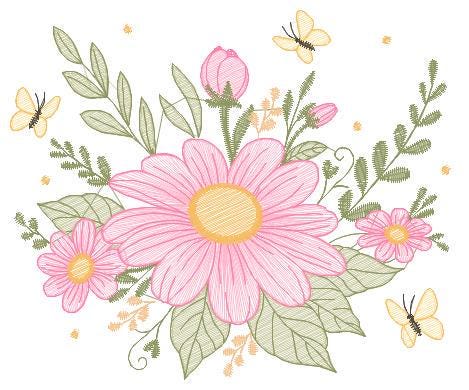 Flower embroidery designs - Flower and Butterfly embroidery design machine embroidery pattern - Floral bouquet embroidery - instant download