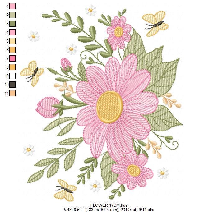 Flower embroidery designs - Flower and Butterfly embroidery design machine embroidery pattern - Floral bouquet embroidery - instant download