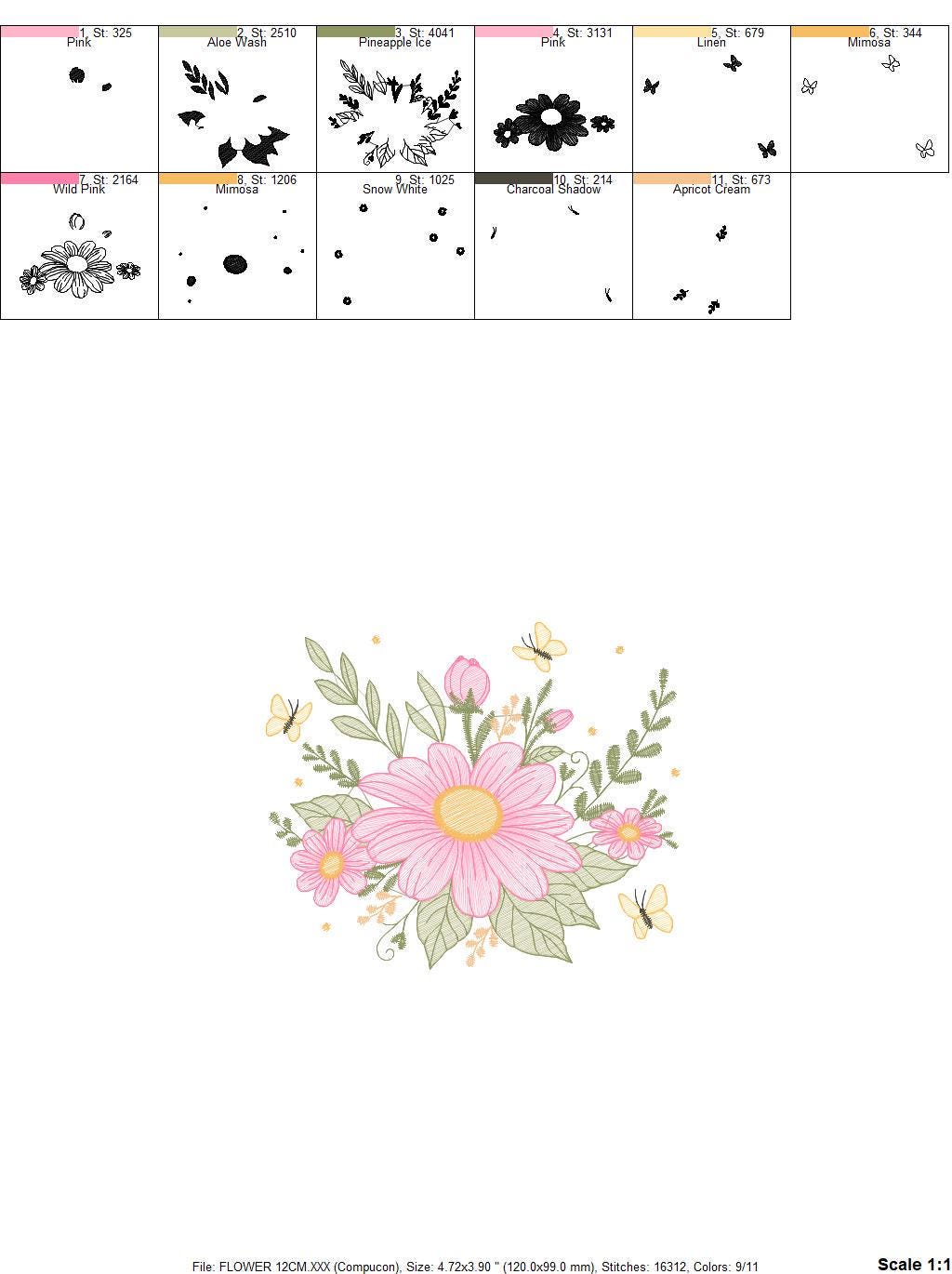 Flower embroidery designs - Flower and Butterfly embroidery design machine embroidery pattern - Floral bouquet embroidery - instant download