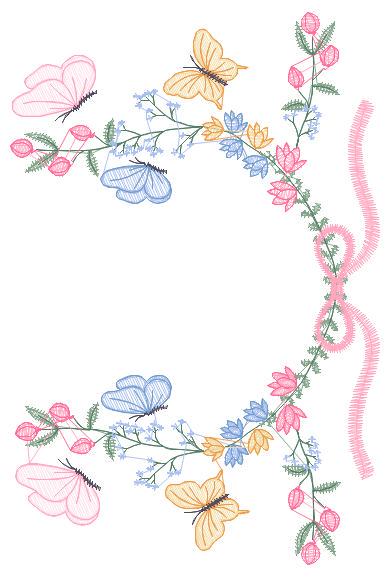 Flower Frame embroidery designs - Delicate Butterfly embroidery design machine embroidery pattern - Wreath embroidery - instant download pes