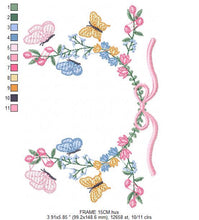 Load image into Gallery viewer, Flower Frame embroidery designs - Delicate Butterfly embroidery design machine embroidery pattern - Wreath embroidery - instant download pes
