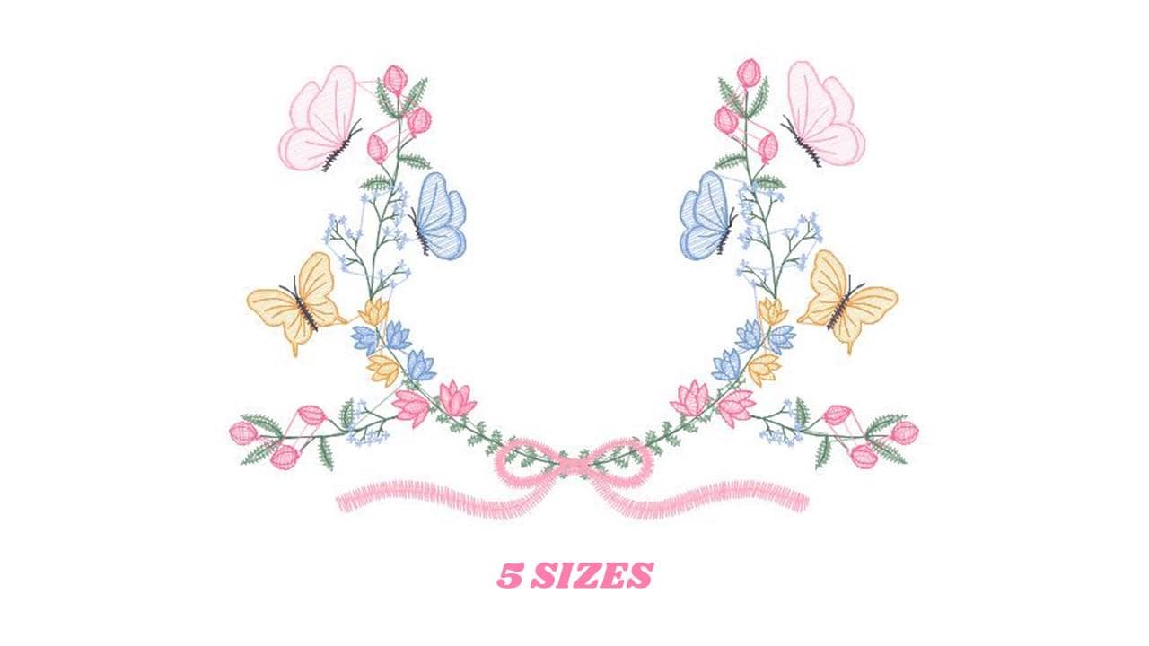Flower Frame embroidery designs - Delicate Butterfly embroidery design machine embroidery pattern - Wreath embroidery - instant download pes