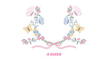 Laden Sie das Bild in den Galerie-Viewer, Flower Frame embroidery designs - Delicate Butterfly embroidery design machine embroidery pattern - Wreath embroidery - instant download pes
