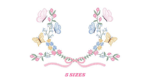 Flower Frame embroidery designs - Delicate Butterfly embroidery design machine embroidery pattern - Wreath embroidery - instant download pes