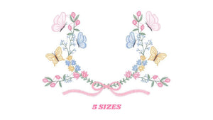 Flower Frame embroidery designs - Delicate Butterfly embroidery design machine embroidery pattern - Wreath embroidery - instant download pes