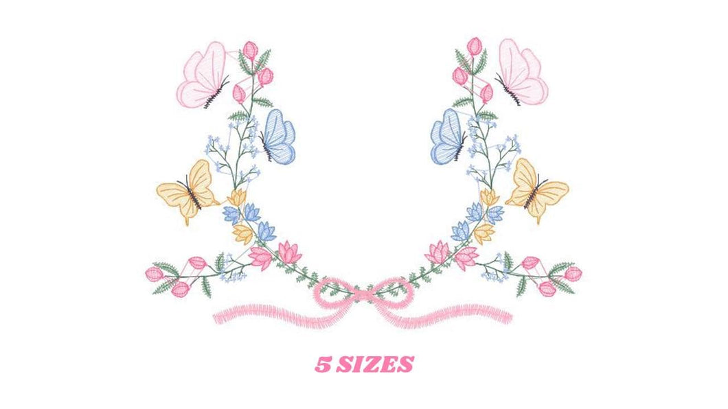 Flower Frame embroidery designs - Delicate Butterfly embroidery design machine embroidery pattern - Wreath embroidery - instant download pes