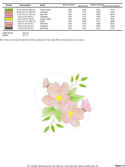 Delicate flower embroidery designs - Butterfly embroidery design machine embroidery pattern - Floral embroidery file - instant download pes