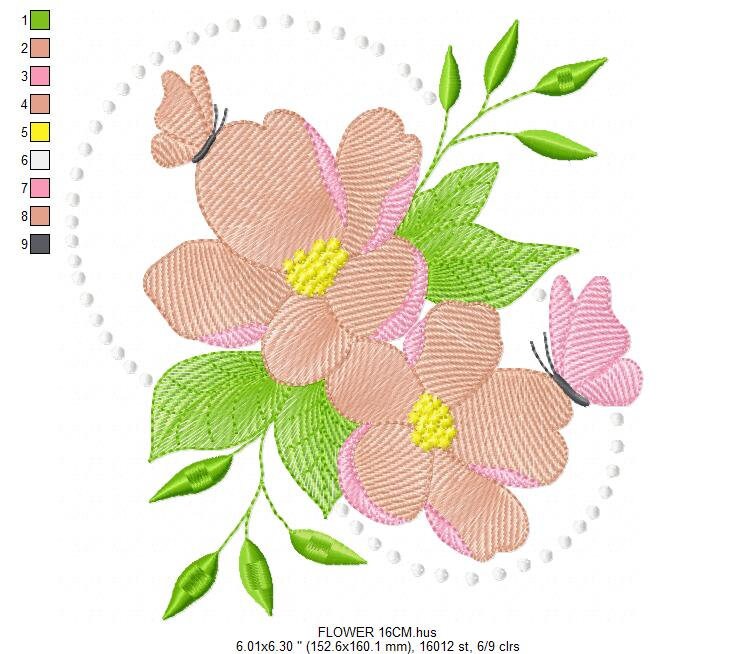 Delicate flower embroidery designs - Butterfly embroidery design machine embroidery pattern - Floral embroidery file - instant download pes