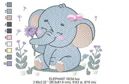 Elephant embroidery designs - Safari Animal embroidery design machine embroidery pattern - Baby girl embroidery file - instant download pes