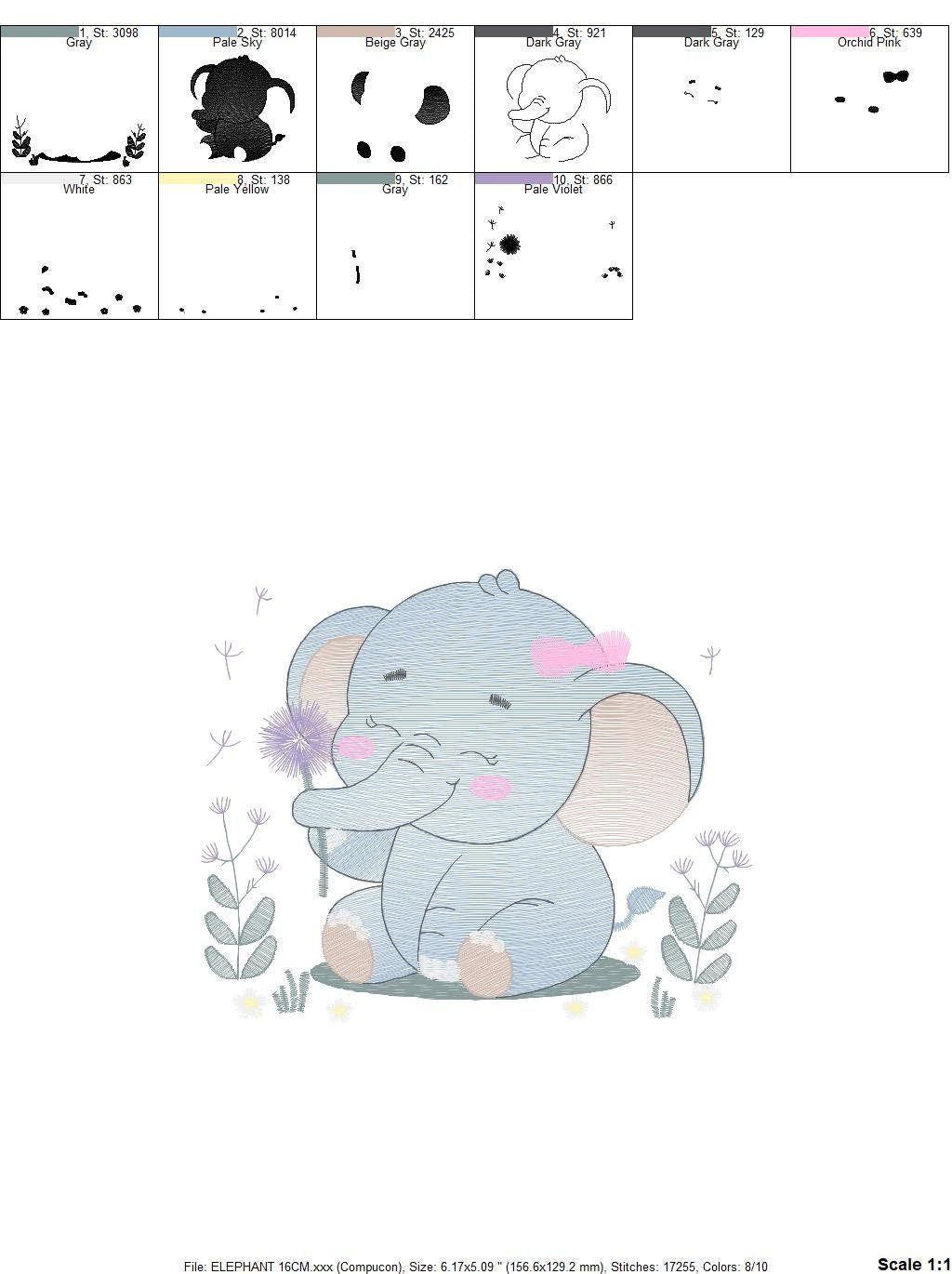 Elephant embroidery designs - Safari Animal embroidery design machine embroidery pattern - Baby girl embroidery file - instant download pes