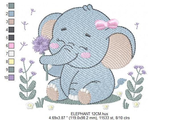 Elephant embroidery designs - Safari Animal embroidery design machine embroidery pattern - Baby girl embroidery file - instant download pes
