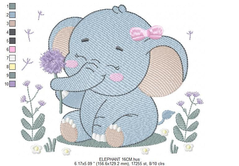 Elephant embroidery designs - Safari Animal embroidery design machine embroidery pattern - Baby girl embroidery file - instant download pes