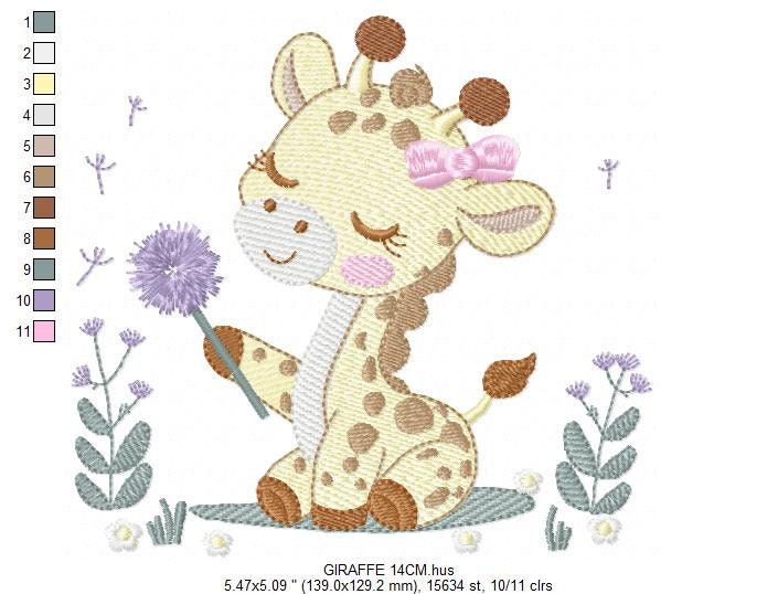 Giraffe embroidery design - Safari Animal embroidery designs machine embroidery pattern - Baby girl embroidery - Giraffe with flower lace