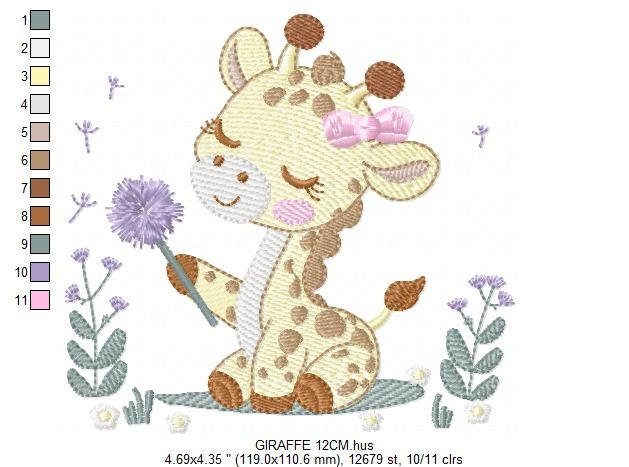 Giraffe embroidery design - Safari Animal embroidery designs machine embroidery pattern - Baby girl embroidery - Giraffe with flower lace