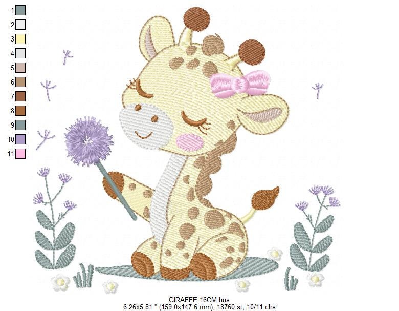 Giraffe embroidery design - Safari Animal embroidery designs machine embroidery pattern - Baby girl embroidery - Giraffe with flower lace