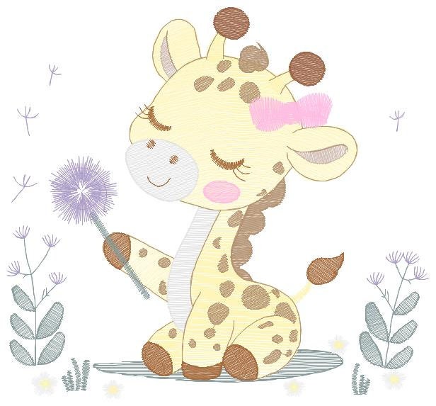 Giraffe embroidery design - Safari Animal embroidery designs machine embroidery pattern - Baby girl embroidery - Giraffe with flower lace