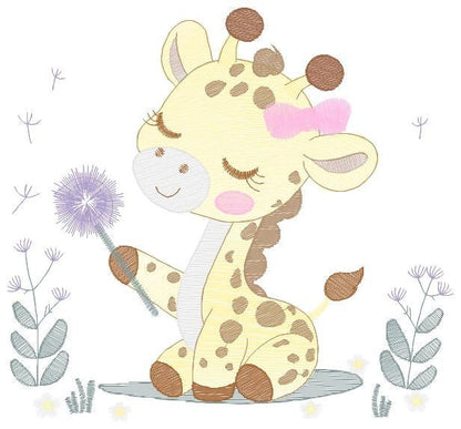 Giraffe embroidery design - Safari Animal embroidery designs machine embroidery pattern - Baby girl embroidery - Giraffe with flower lace