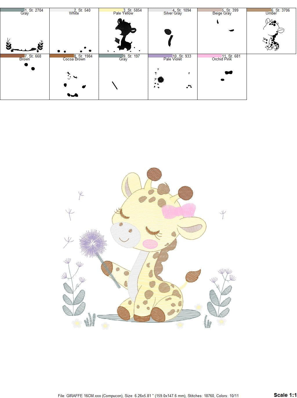 Giraffe embroidery design - Safari Animal embroidery designs machine embroidery pattern - Baby girl embroidery - Giraffe with flower lace