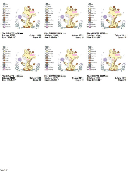 Giraffe embroidery design - Safari Animal embroidery designs machine embroidery pattern - Baby girl embroidery - Giraffe with flower lace