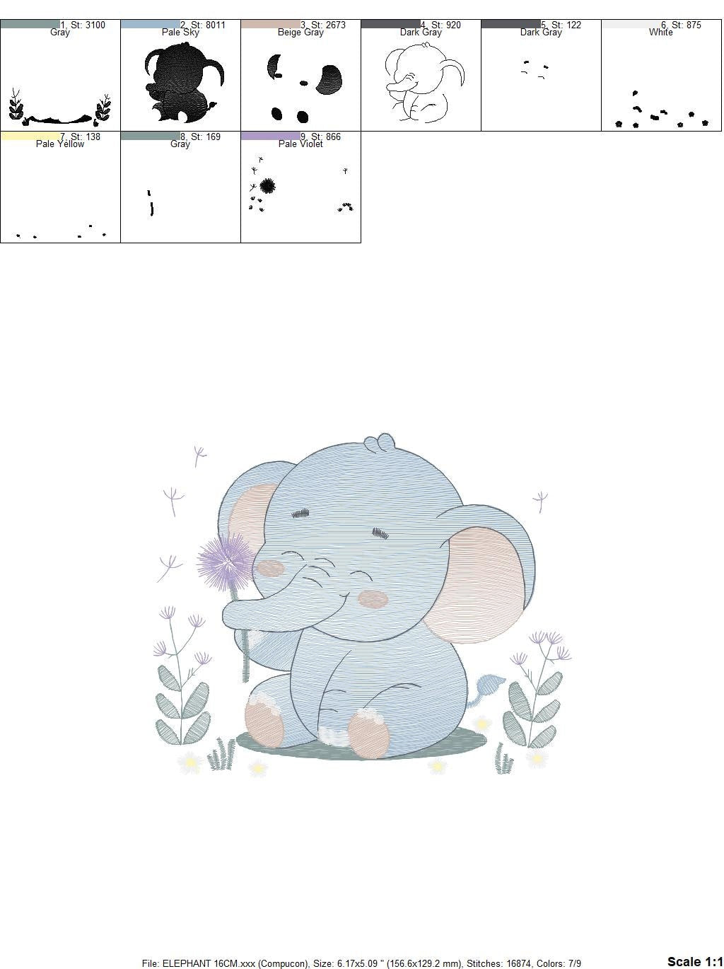 Elephant embroidery designs - Safari Animal embroidery design machine embroidery pattern - Baby boy embroidery file - Elephant with flower