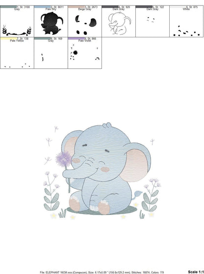 Elephant embroidery designs - Safari Animal embroidery design machine embroidery pattern - Baby boy embroidery file - Elephant with flower