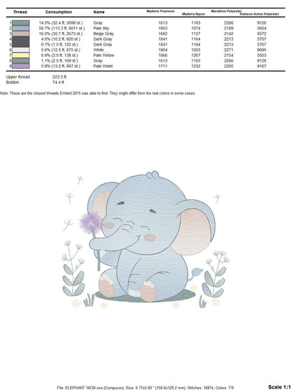 Elephant embroidery designs - Safari Animal embroidery design machine embroidery pattern - Baby boy embroidery file - Elephant with flower