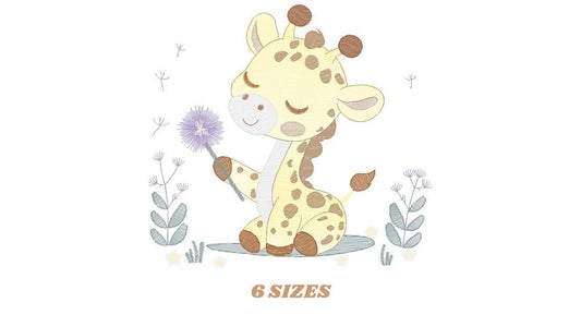 Giraffe embroidery design - Safari Animal embroidery designs machine embroidery pattern - Baby boy embroidery file - Giraffe with flower pes