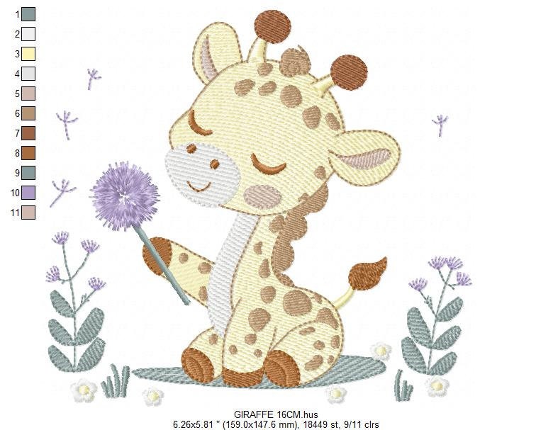 Giraffe embroidery design - Safari Animal embroidery designs machine embroidery pattern - Baby boy embroidery file - Giraffe with flower pes